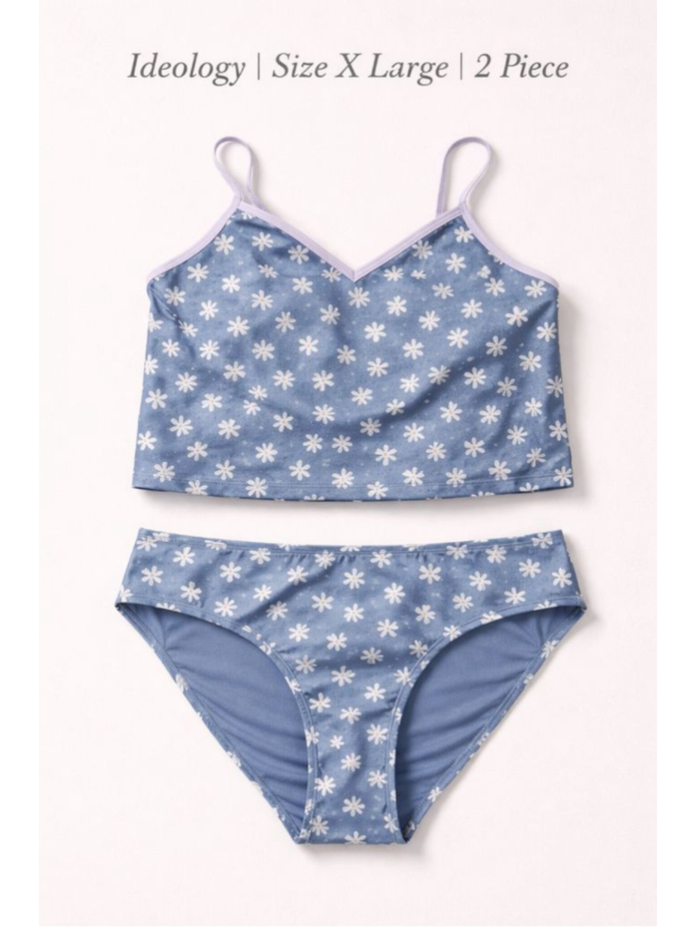 Ideology Blue Daisy Bikini Set XL NWT 2 Piece Swimsuit Floral Print Summer Beach